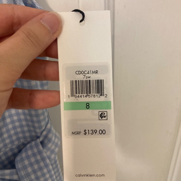 NWT Calvin Klein Pastel Blue Gingham Fit and Flare Dress - Picture 5 of 5